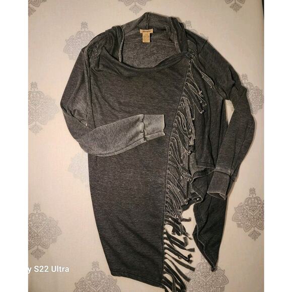 Wrangler Sweaters - Wrangler Women's Fringe Wrap Lightweight Cardigan - Large - Gray Distressed Look